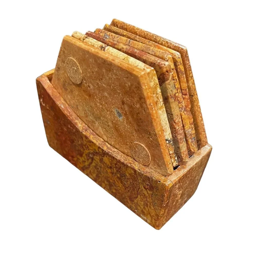 Six Hexagon Marble Coasters Stone Holder Set of 6 Crystals Sedona Travertine Sto